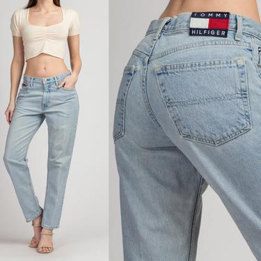 90s Tommy Hilfiger High Waist Jeans - Medium, 31&quot; | Vintage Light Wash Denim Tapered Leg Mom Jeans 