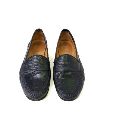 Moreschi Shoes Genuine Crocodile Men's Black 11.5 Penny Loafer Leather Slip On 