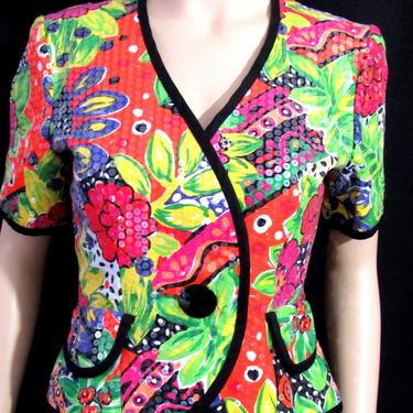 Vintage  80s AJ Bari Cropped Jacket Sequin Florals Evening Wear Wearable Art 