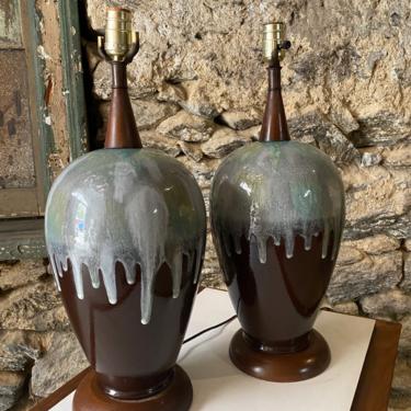 Mid century modern table lamp Mid century ceramic glazed lamps a pair 