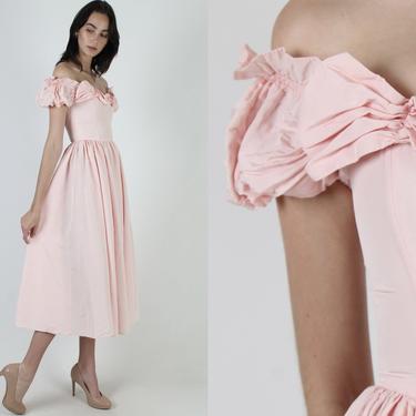 Off Shoulder Gunne Sax Dress / Romantic Renaissance Bridal Collection Gown / Retro Prom Pink Gown Maxi Dress 