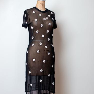 1990s Black Mesh Dress w/ Embroidered Daisies | Vivienne Tam 