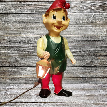 Vintage Lighted Christmas Elf, Hard Plastic Blow Mold Elf Decor, 1950's Jointed Jolly Elf Light, Christmas Decorations, Vintage Christmas 