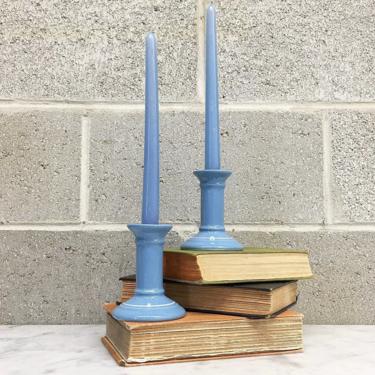 Vintage Candlestick Holders Retro 1990s Contemporary + Ceramic + Pottery + Baby Blue +  Set of 2 Matching + Candle Holders + Home Decor 