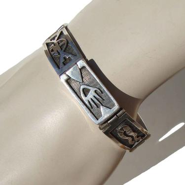 Vintage Hopi Silver Overlay Storyteller Panel Bracelet 