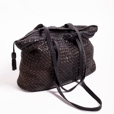 Bottega Veneta Black Intrecciato Leather Large Tote Bag Vintage Minimal Nappa Woven Y2K Purse Satchel Carryall 