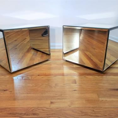 Mid Century Mirrored Cube Pair of End Tables 