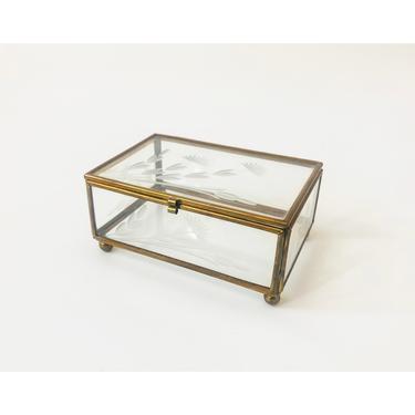 Vintage Etched Glass and Brass Box 