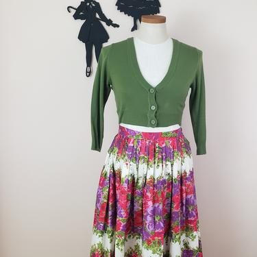 Vintage 1950's Border Print Skirt / 50s Floral Novelty Print Skirt XL 