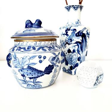 Vintage Blue & White Chinoiserie LIdded Decor Jar 