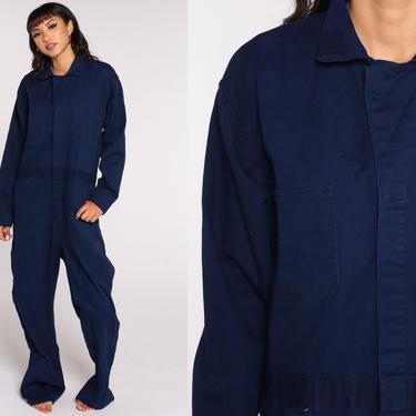 Blue Boiler Suit Long sleeve Coveralls Jumpsuit Pants Workwear Uniform 80s Boilersuit Work Wear Vintage 1980s Men's 44 R Large 