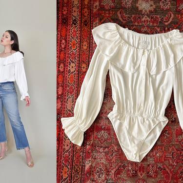 90's Ruffle Bodysuit | Vintage Ruffle Collar Bodysuit | 90's Bodysuit 