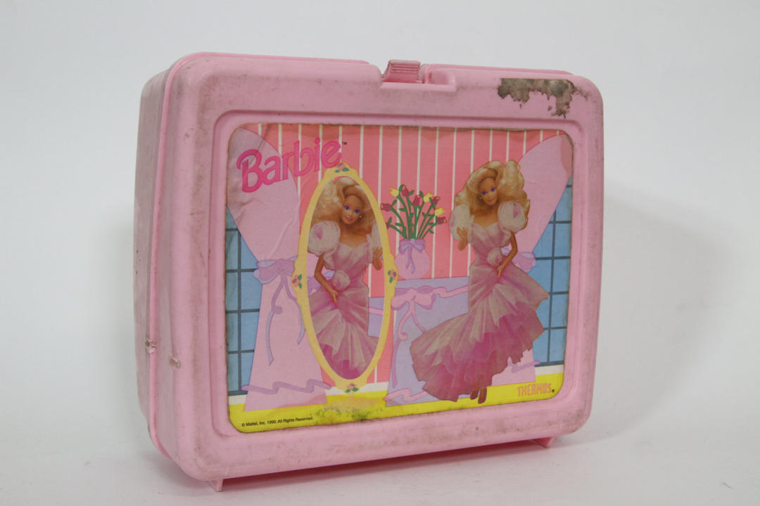 Vintage BARBIE Lunch Box & Thermos 1990 Mattel Pink 