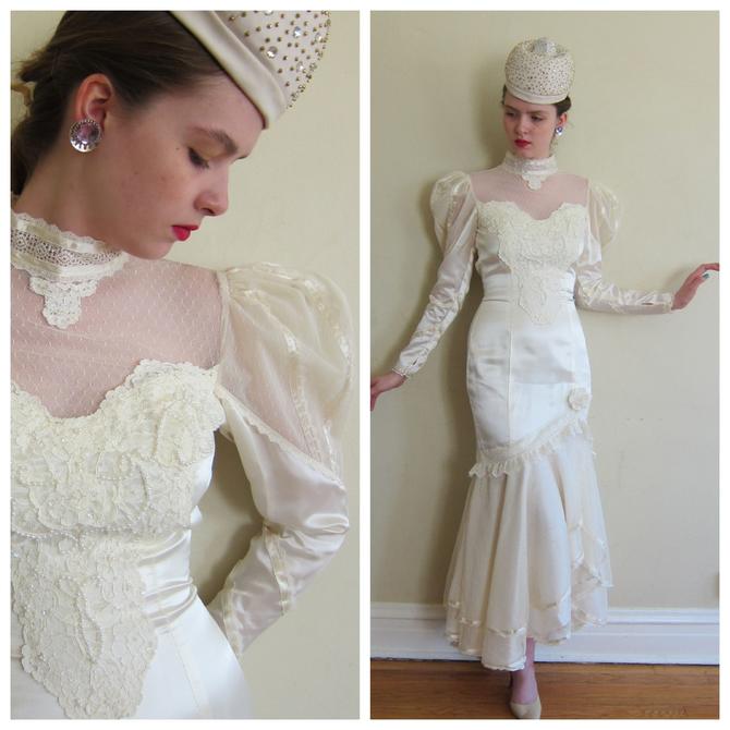 1980s Wedding Dress 80s Bridal Gown Puffed Shoulders With Big