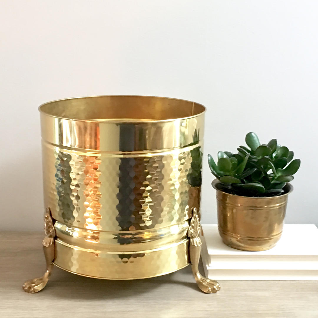 Large Brass Footed Planter Claw Feet Lacquered Gold Flower Plant Mod