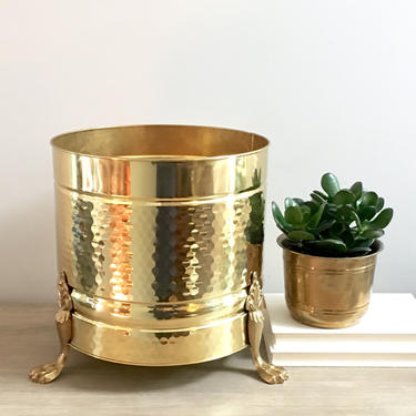 Large Brass Footed Planter Claw Feet Lacquered Gold Flower Plant Pot Wildwood Brass 