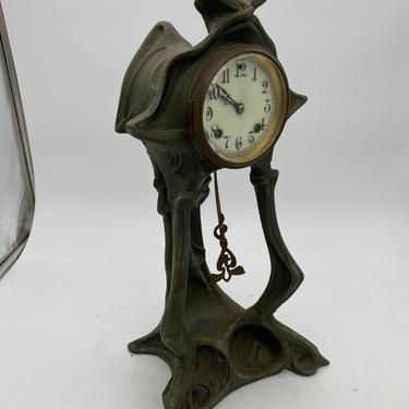 Art Nouveau Bronze and Iron Mantle Clock New Haven Clock Company 