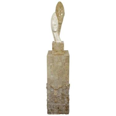 Contemporary Modern Composite Faux Marble Sculpture on Pedestal Austin Prod Era 