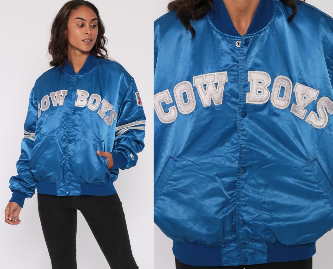 Vintage 1980s Dallas Cowboys Chalk Line Satin Bomber Jacket - XXL