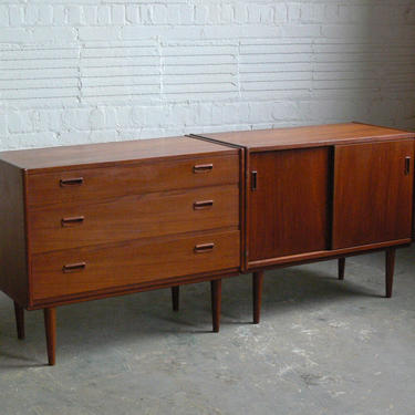 Vintage Danish 3-Drawer and Cabinet Teak Credenza // Sideboard (2 pc) 