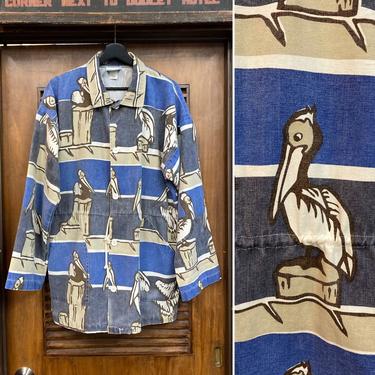 Vintage 1980’s “Michigan Rag” Pelican Pop Art Print Beach Jacket, 80’s Bird Print, Vintage Clothing 