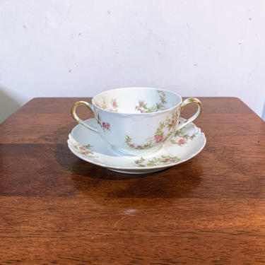 Vintage Haviland Limoges Wild Roses Bouillon Cup and Saucer 