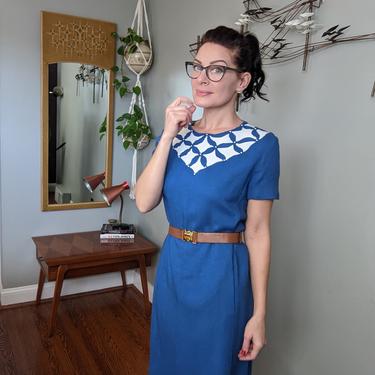 Vintage 1960's Vera Maxwell Blue and White Shift Dress with Pockets 