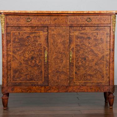 Late 19th Century French Louis XVI Burlwood and Mahogany Sideboard W/ Italian Marble Top. Credenza. Buffet. Dresser. 