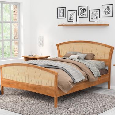 Solid Wood Bed Frame Queen, King or California King – Handmade Walnut and Curly Maple Bed Frame and Headboard and Footboard FREE US Shipping 