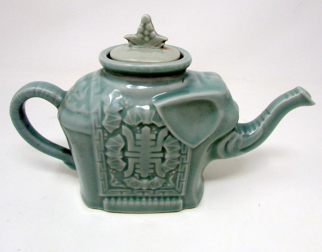 Vintage Yixing Celadon Elephant Porcelain Teapot The Bombay Company