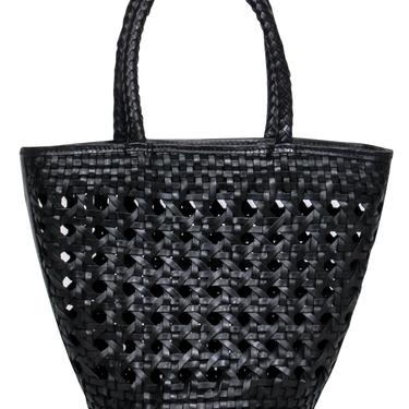 Reformation - Black Leather Woven Basket-Style Bucket Bag