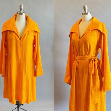 1960s Tent Dress / S. Howard Hirsh Dress / 60s Orange Dress / Cotton Beach Coverup / Size Medium - Large - XL 