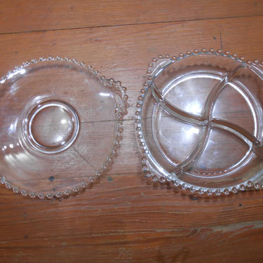 Vintage Candlewick Imperial Glass Dishes Platter Plate Divided Dish Clear Glass Serving Dining Dishes Two 2 Piece Set Serving Plates Handles 