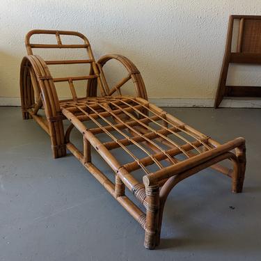 Vintage Mid Century Frankl Style Rattan Chaise Lounge Chair 