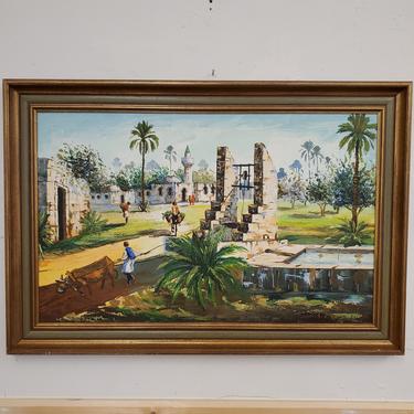 Libyan Water Well Signed Painting by Hussain Gewashi (1976)