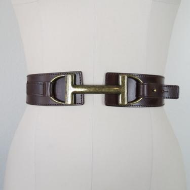 Vintage wide leather belt, horse bit buckle, Tommy Hilfiger, waist cincher, XL, plus size 