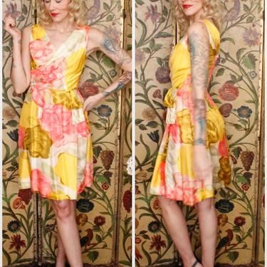 1960s Dress // Mardi Gras Floral Watercolor Dress // vintage 60s dress 