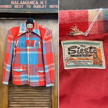 Vintage 1950’s “Siesta” Wool Fringe Plaid Cowgirl Rockabilly Jacket, 50’s Wool Jacket, Vintage Clothing 