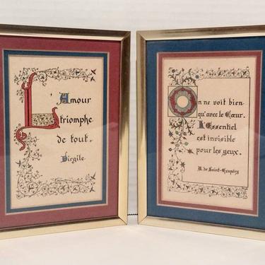 Vintage Handmade Medieval-Style Calligraphy French Art Home Decor 6x7 