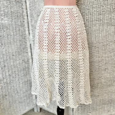 All-Over Crochet Skirt, Cut Out Sheer Lace, Vintage, Hippie, Boho Bohemian 