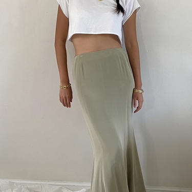 90s silk maxi skirt / vintage sage olive brushed silk maxi skirt / silk maxi slip skirt | 29 W 