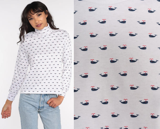 Turtleneck Heart Shirt White All Over Print Shirt 80s Top, Shop Exile