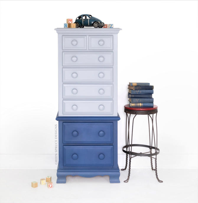 Available Tall Vintage Dresser Gray And Blue Painted Chest Of