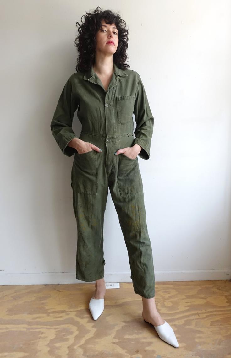 Vintage 70s Green Army Coveralls/ 1970s Distressed Fitted Coveralls ...