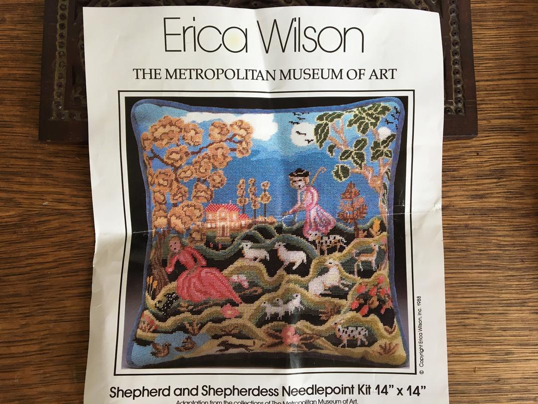 80's Erica Wilson Needlepoint Kit, Shepherd And Shepherdess