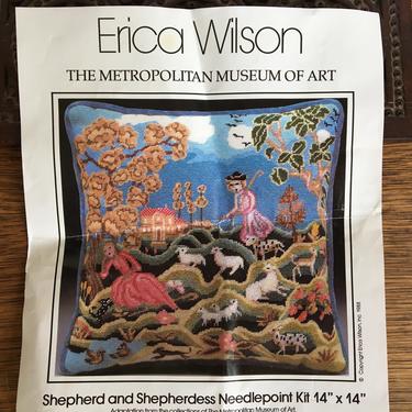 80's Erica Wilson Needlepoint Kit, Shepherd And Shepherdess, Needlepoint Pillow Craft Kit, Metropolitan Museum Of Art 