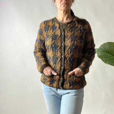 Vintage Brown Peruvian Wool Checked Cardigan Sweater The Peruvian Connection North Fork Vintage Kennesaw GA