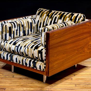 Vintage Milo Baughman Rosewood Cube Chair Velvet Lounge Chair - Mid Century Modern Danish Style Furniture 