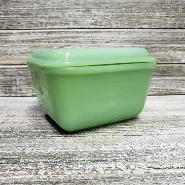 Vintage Fire King Dish, Fire King Refrigerator Dish and Lid, Jadeite Philbe Square Bowl, Food Storage, Antique Kitchen Dish, Vintage Kitchen 