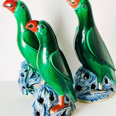 Chinese Export Porcelain Glazed Parrots, Set of 3